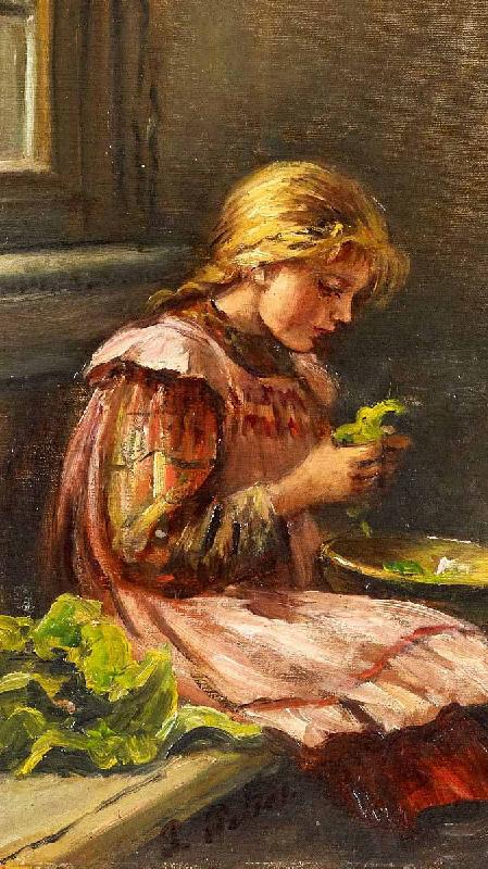 Giacinto Diano Girl cleaining lettuce Sweden oil painting art